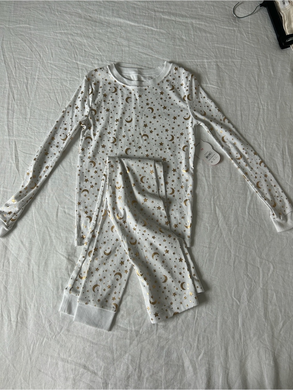 Wonder Nation New Kids White Pajama Set with Gold Stars & Moons, Sz. 10.